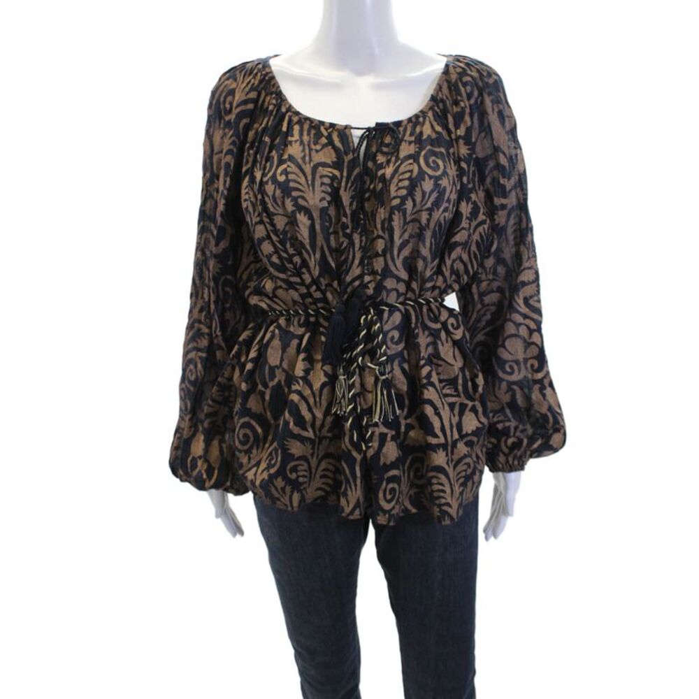 Mes DeMoiselles Paris Womens Floral Print Blouse Black Brown Cotton Size 0
